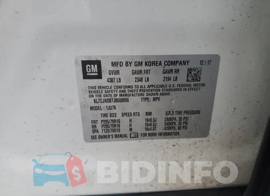 KL7CJNSB7JB608896 Photo# 12