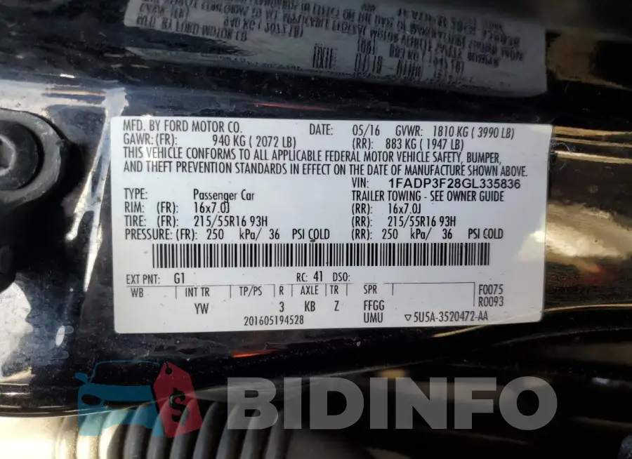 1FADP3F28GL335836 Photo# 12