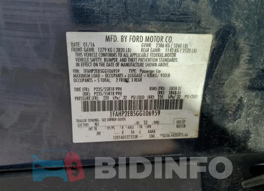 1FAHP2E85GG106959 Photo# 12