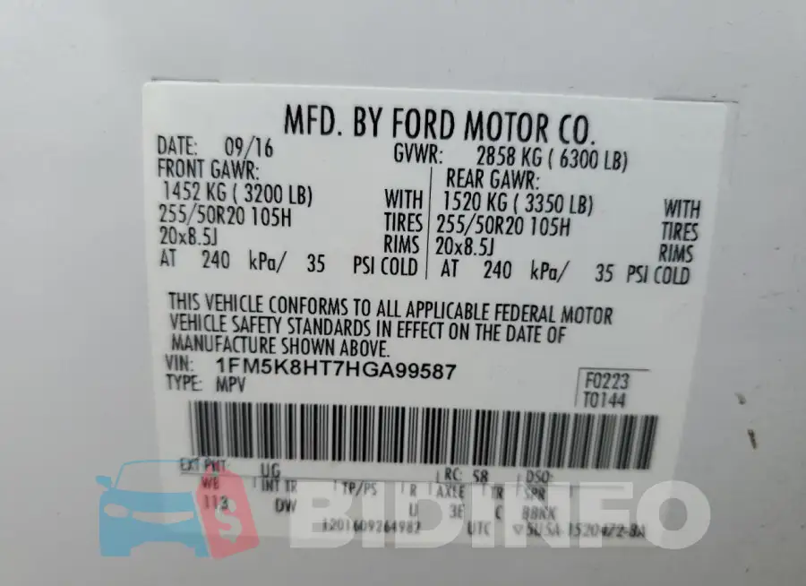 1FM5K8HT7HGA99587 Photo# 13