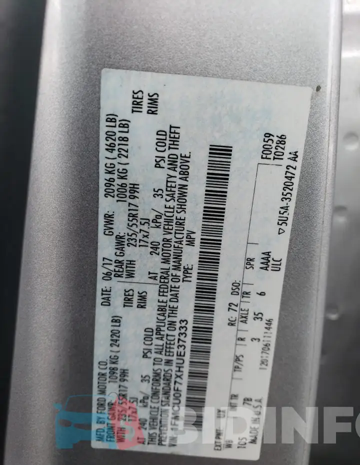 1FMCU0F7XHUE37333 Photo# 12