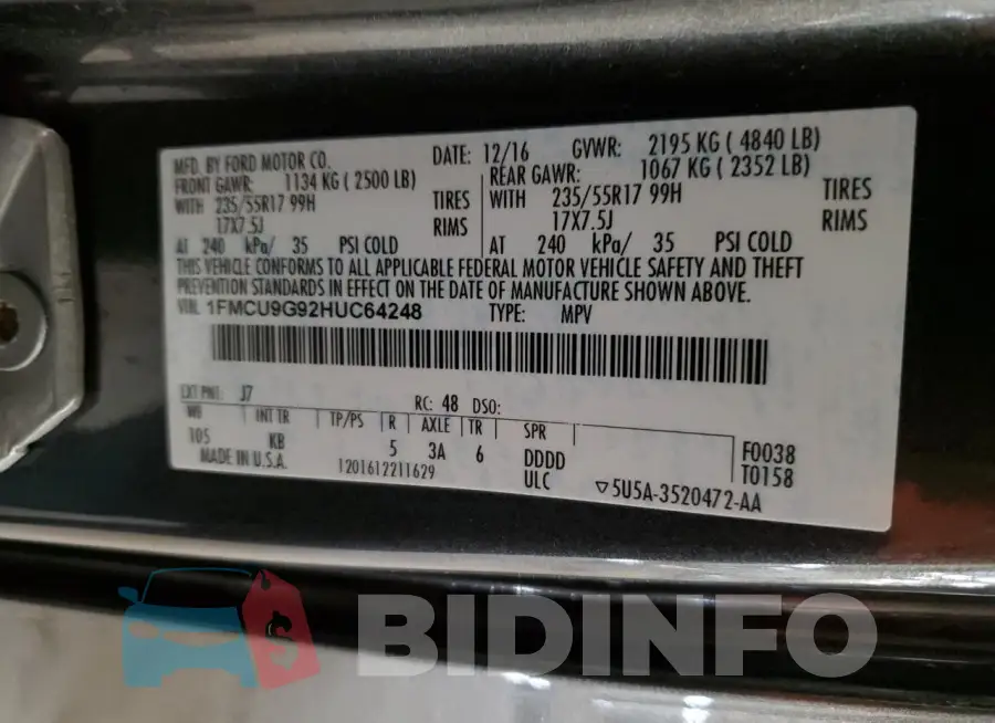 1FMCU9G92HUC64248 Photo# 12