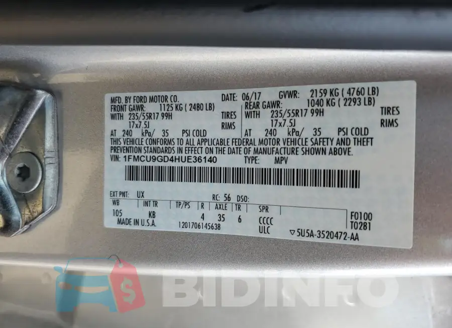 1FMCU9GD4HUE36140 Photo# 13