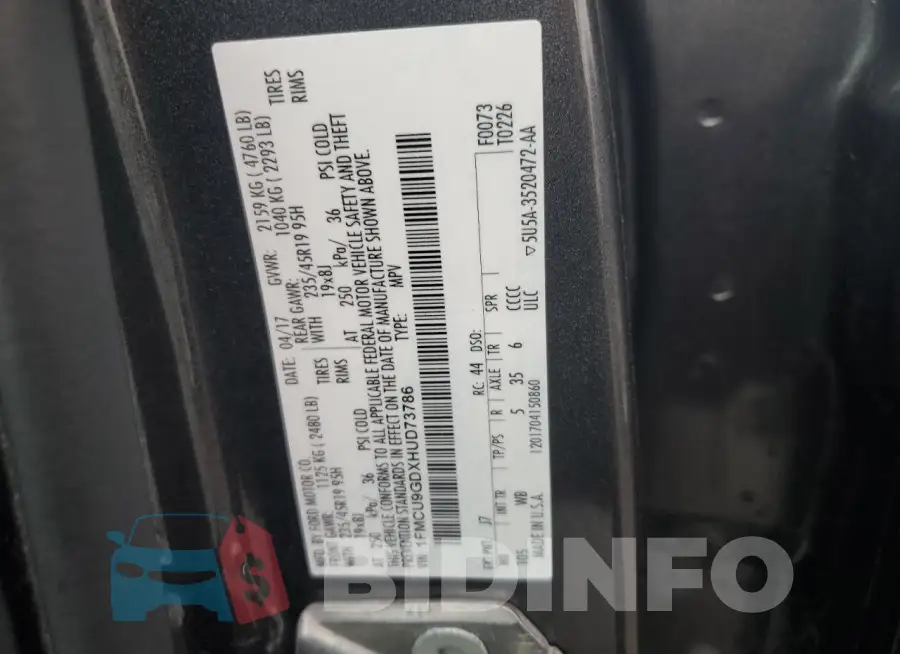 1FMCU9GDXHUD73786 Photo# 12