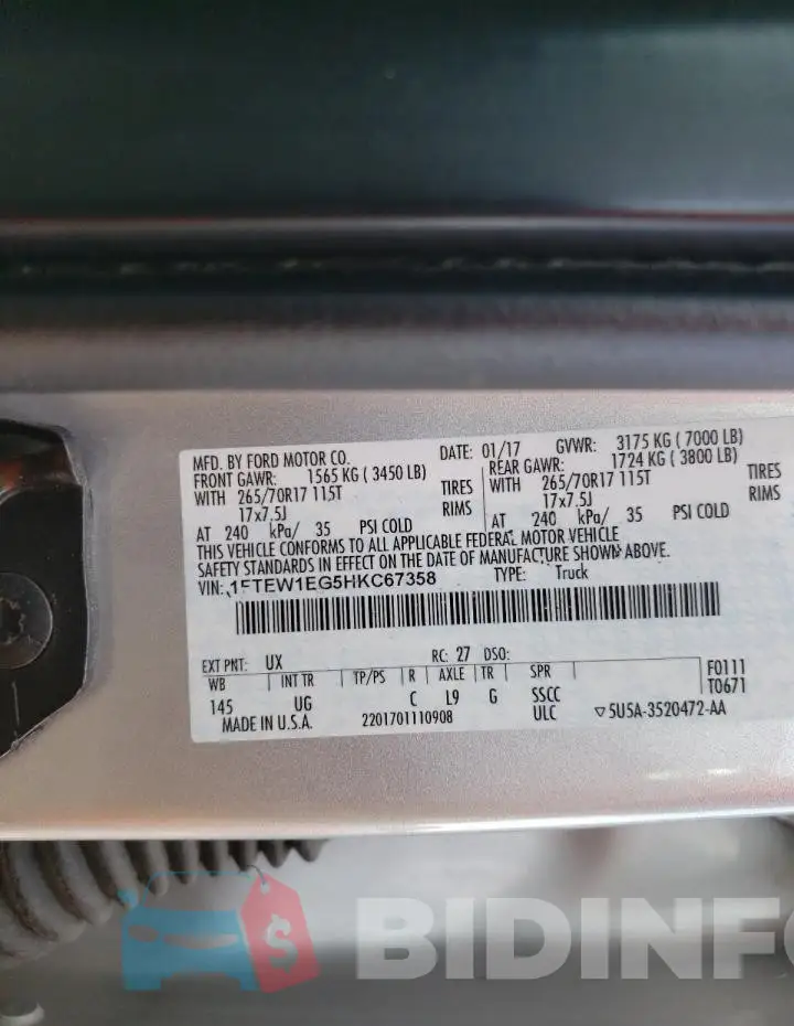 1FTEW1EG5HKC67358 Photo# 12