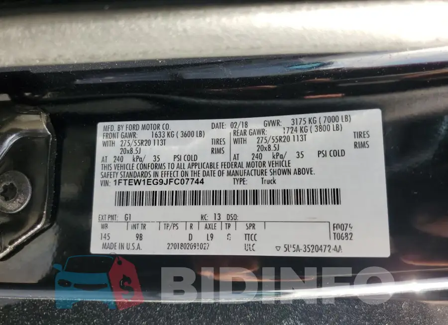 1FTEW1EG9JFC07744 Photo# 13