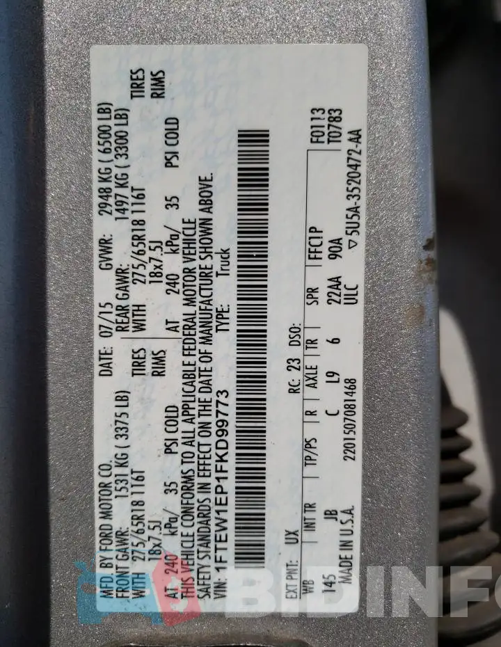 1FTEW1EP1FKD99773 Photo# 12