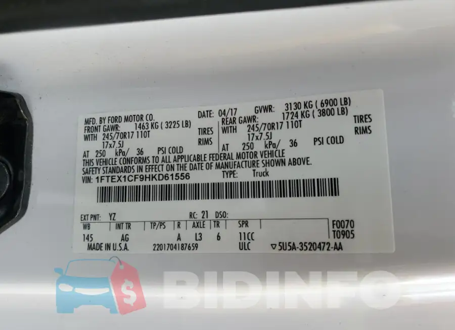 1FTEX1CF9HKD61556 Photo# 12