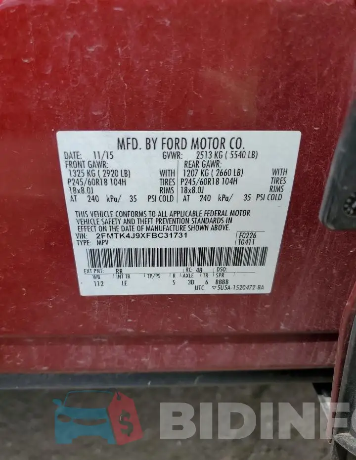 2FMTK4J9XFBC31731 Photo# 12