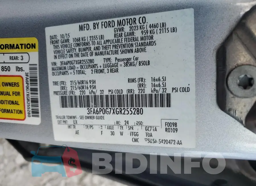 3FA6P0G7XGR255280 Photo# 12
