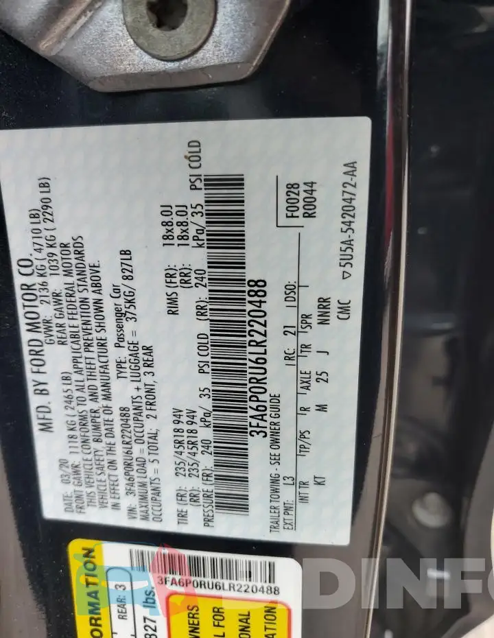 3FA6P0RU6LR220488 Photo# 12
