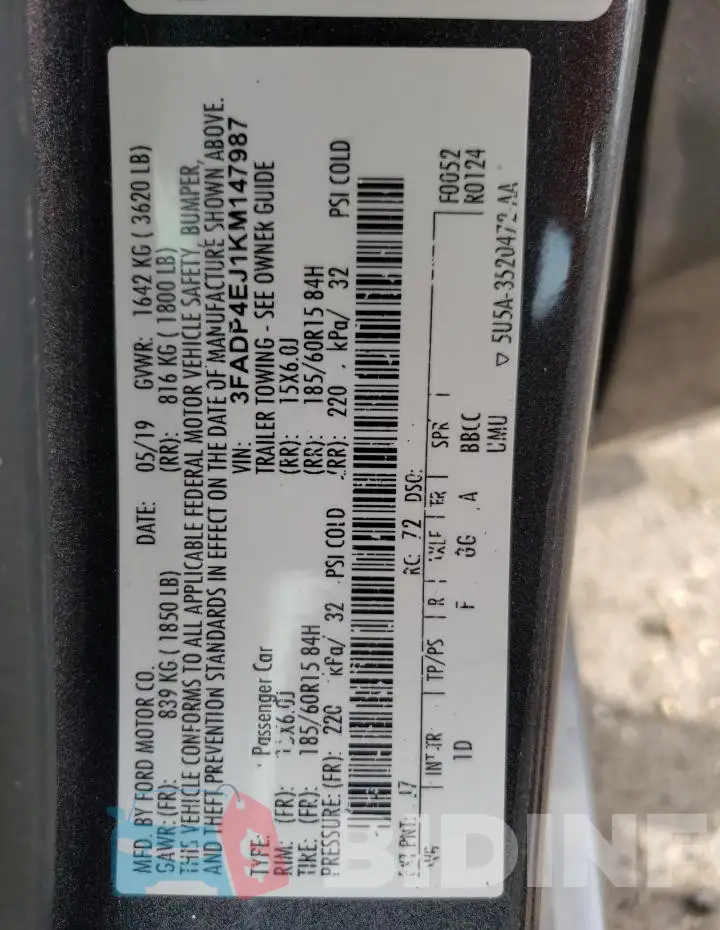 3FADP4EJ1KM147987 Photo# 12