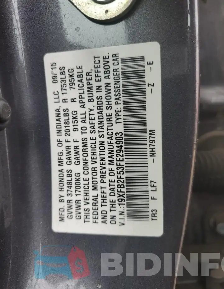 19XFB2F53FE294903 Photo# 12
