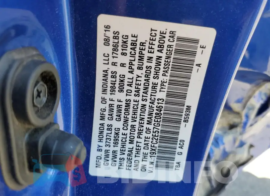 19XFC2E57GE084613 Photo# 13