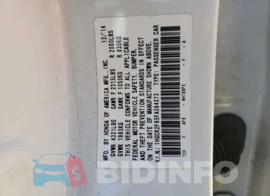 1HGCR2F85FA084073 Photo# 12