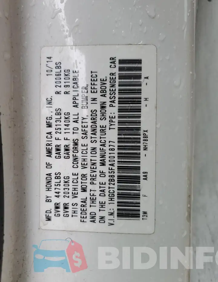 1HGCT2B85FA001877 Photo# 12