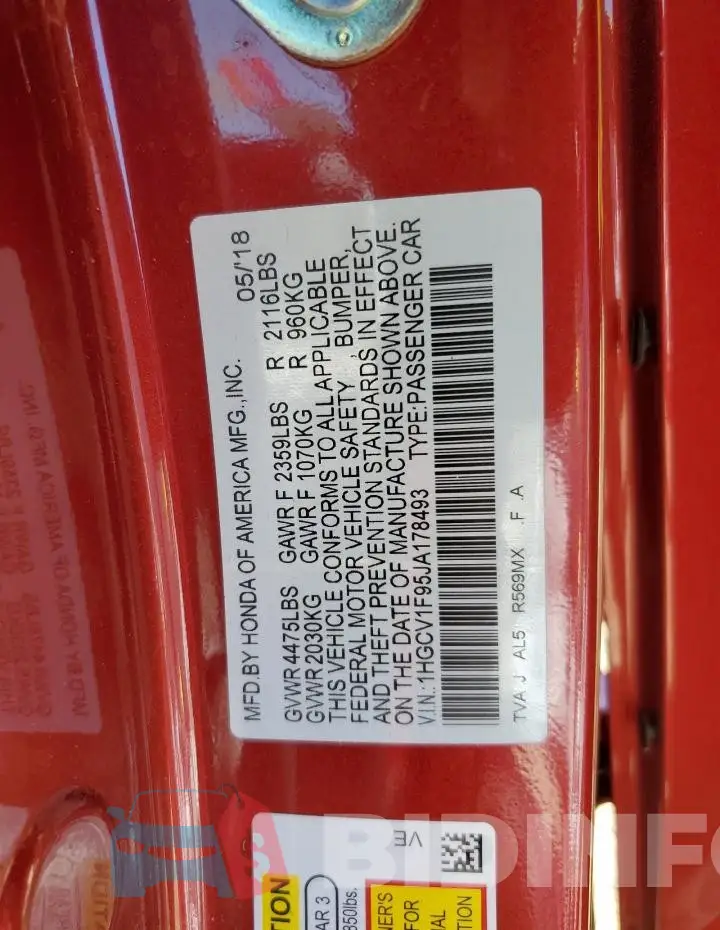 1HGCV1F95JA178493 Photo# 13
