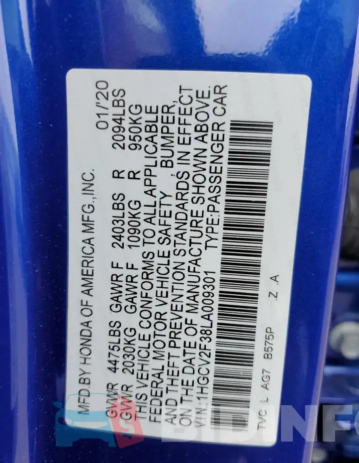 1HGCV2F38LA009301 Photo# 12