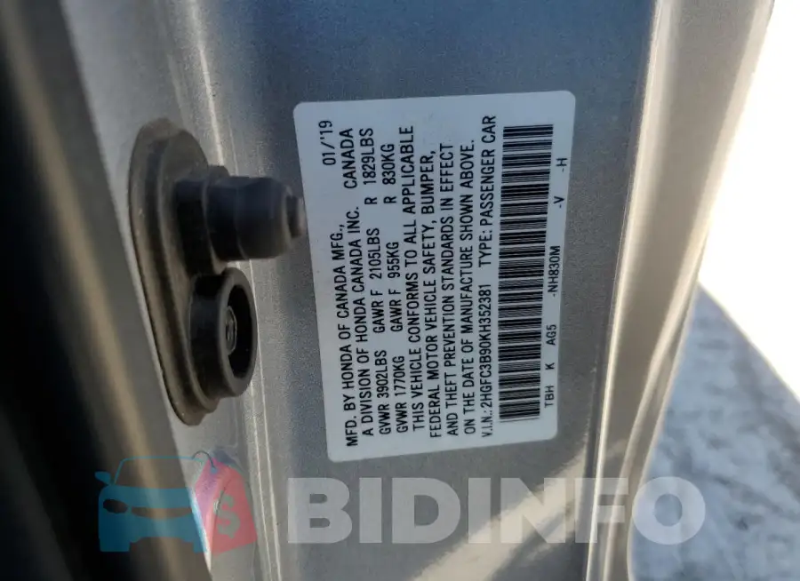 2HGFC3B90KH352381 Photo# 12