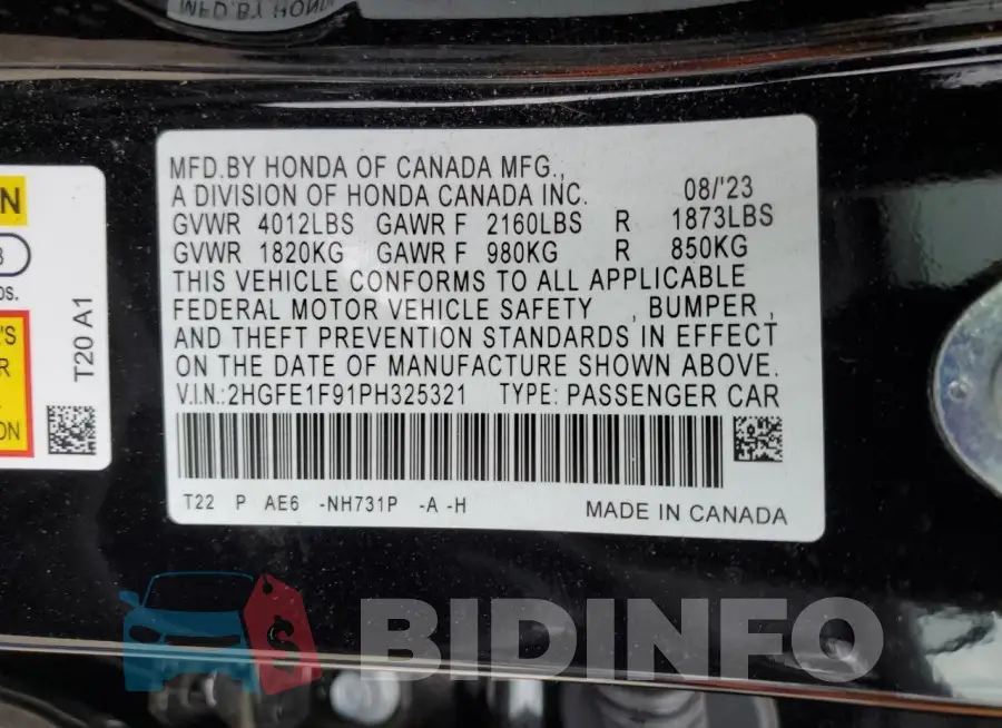 2HGFE1F91PH325321 Photo# 12