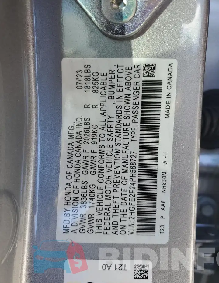 2HGFE2F24PH568727 Photo# 12