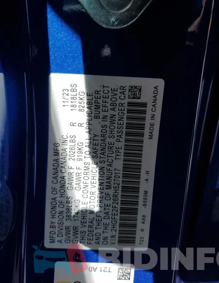 2HGFE2F26RH527017 Photo# 12