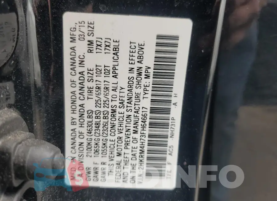 2HKRM4H73FH646617 Photo# 13