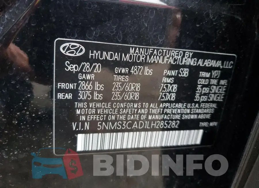 5NMS3CAD1LH285282 Photo# 13