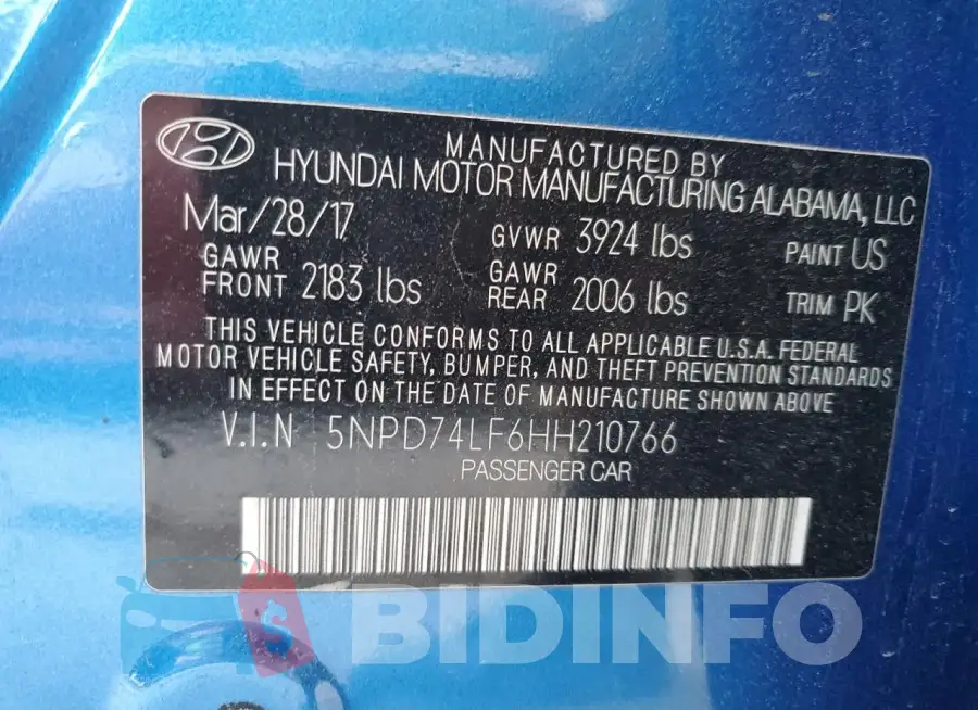 5NPD74LF6HH210766 Photo# 13