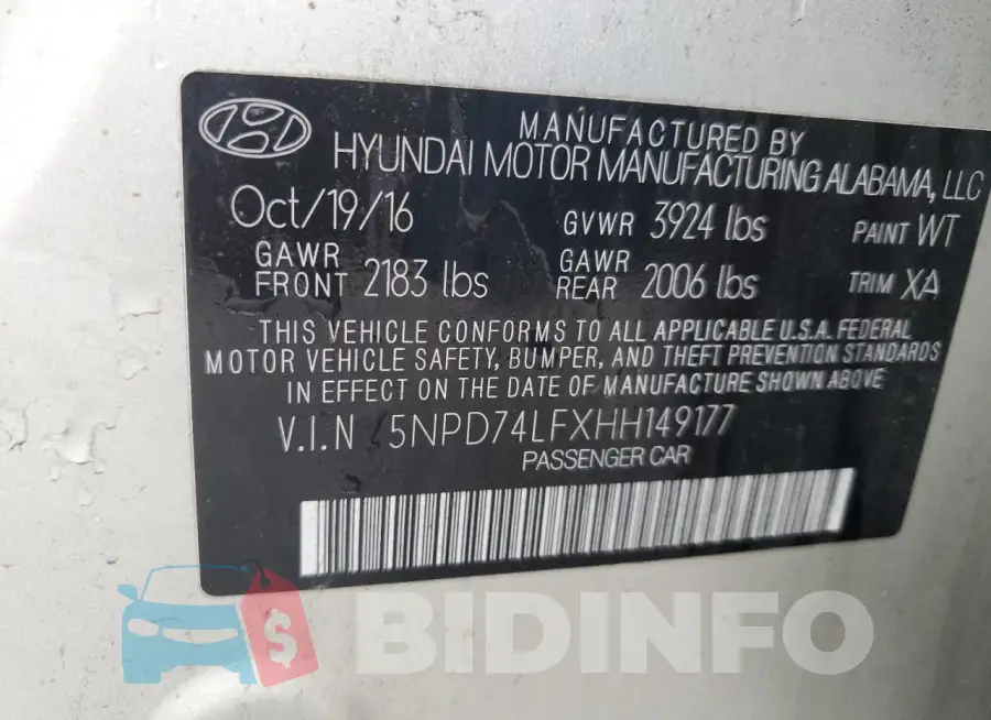 5NPD74LFXHH149177 Photo# 12