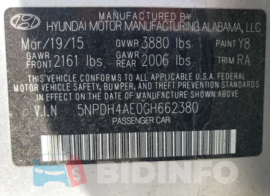 5NPDH4AE0GH662380 Photo# 12