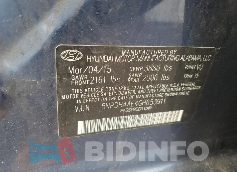 5NPDH4AE4GH653911 Photo# 12