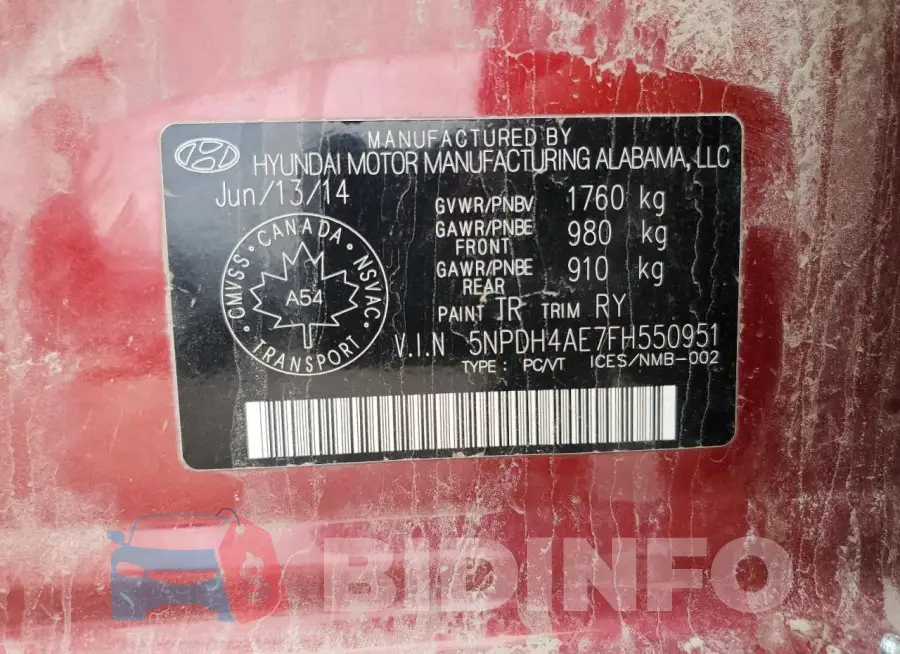 5NPDH4AE7FH550951 Photo# 13