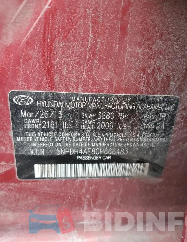 5NPDH4AE8GH666483 Photo# 13