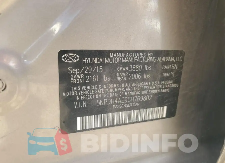 5NPDH4AE9GH769802 Photo# 12