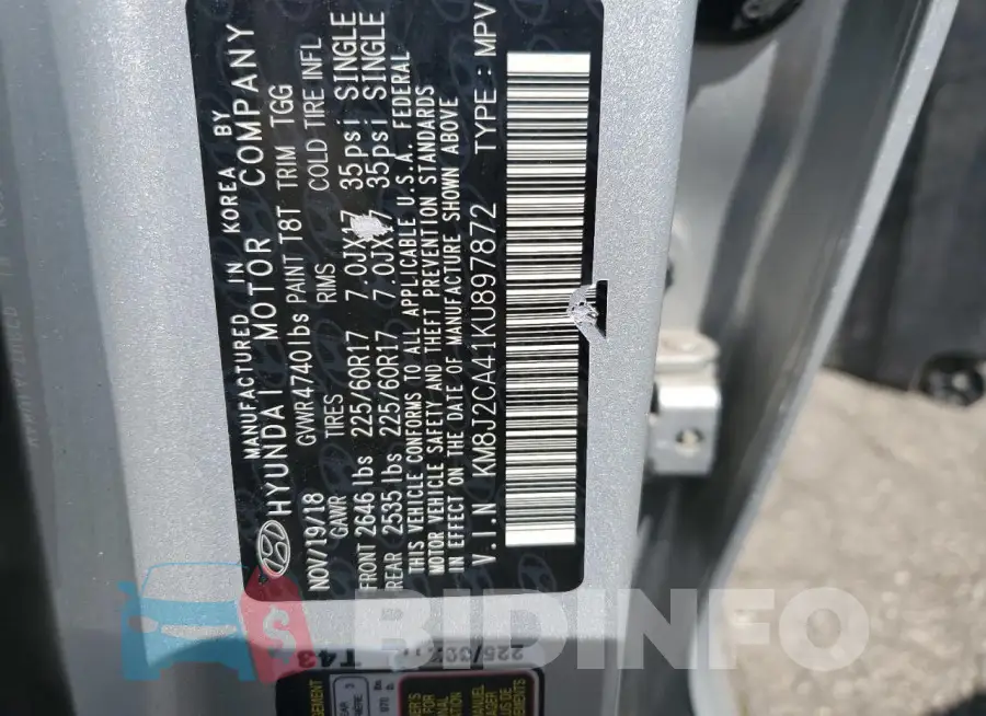 KM8J2CA41KU897872 Photo# 12
