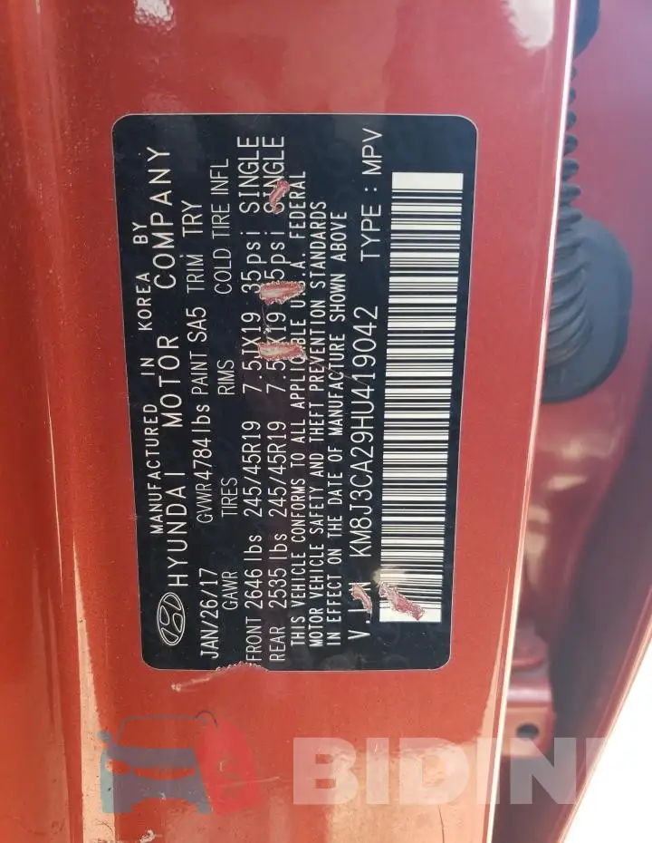 KM8J3CA29HU419042 Photo# 12