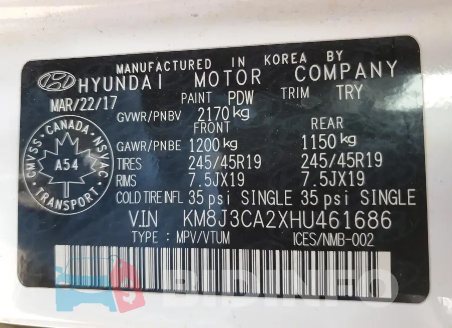 KM8J3CA2XHU461686 Photo# 14