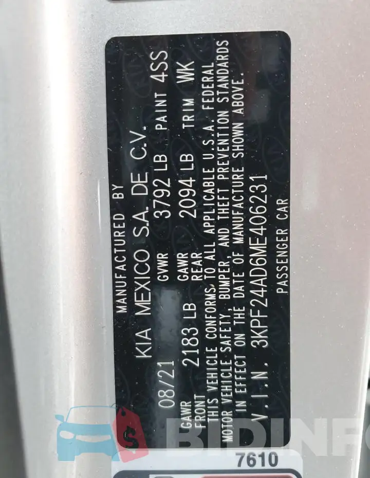 3KPF24AD6ME406231 Photo# 12