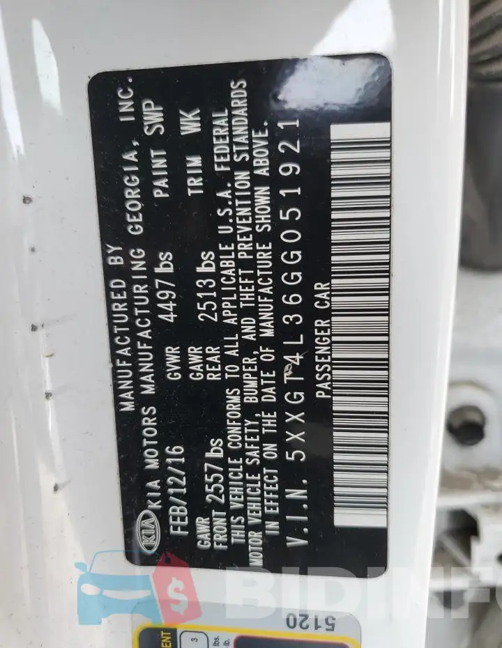 5XXGT4L36GG051921 Photo# 13