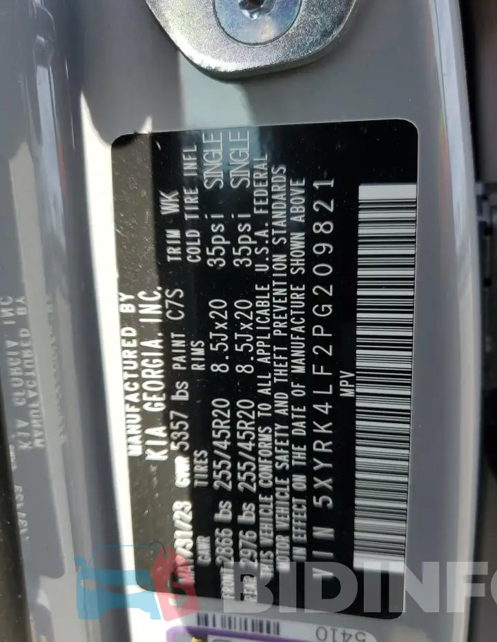 5XYRK4LF2PG209821 Photo# 13