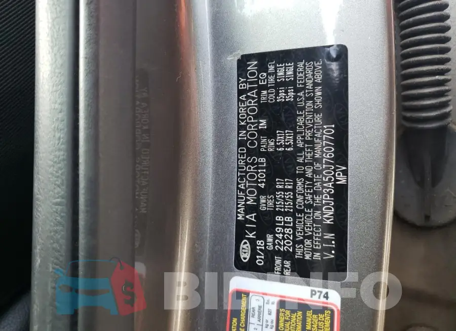 KNDJP3A50J7607701 Photo# 12