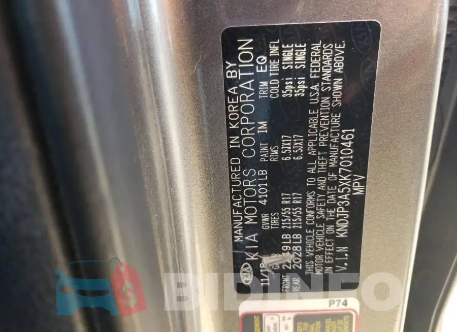 KNDJP3A5XK7010461 Photo# 13