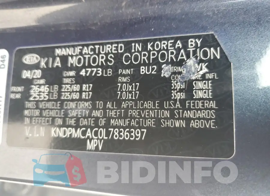 KNDPMCAC0L7836397 Photo# 14