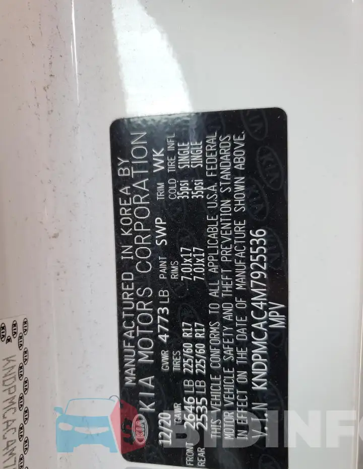 KNDPMCAC4M7925536 Photo# 13