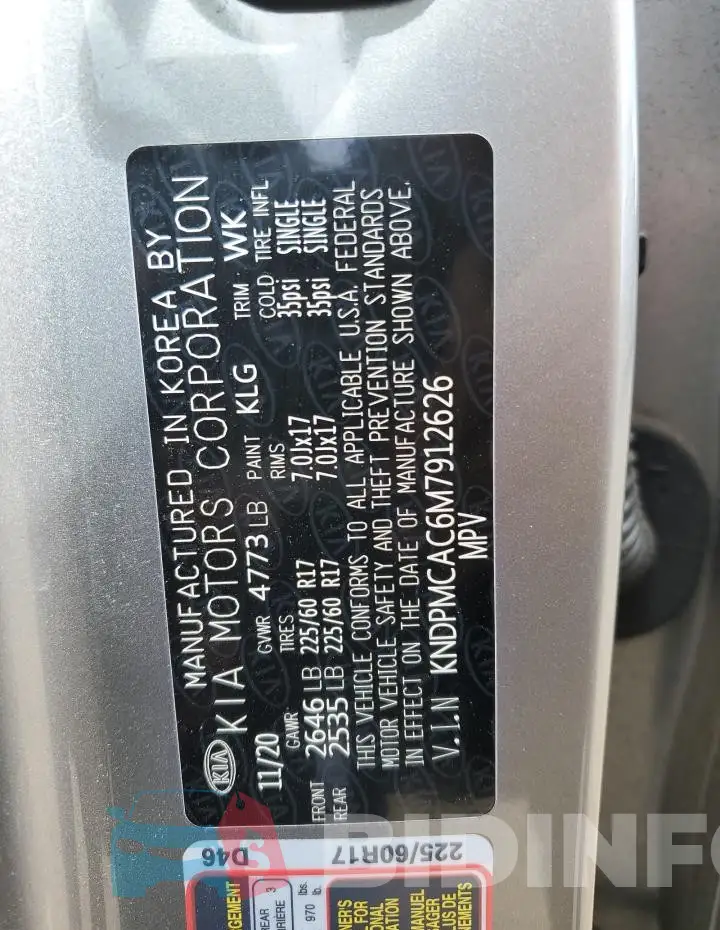 KNDPMCAC6M7912626 Photo# 13
