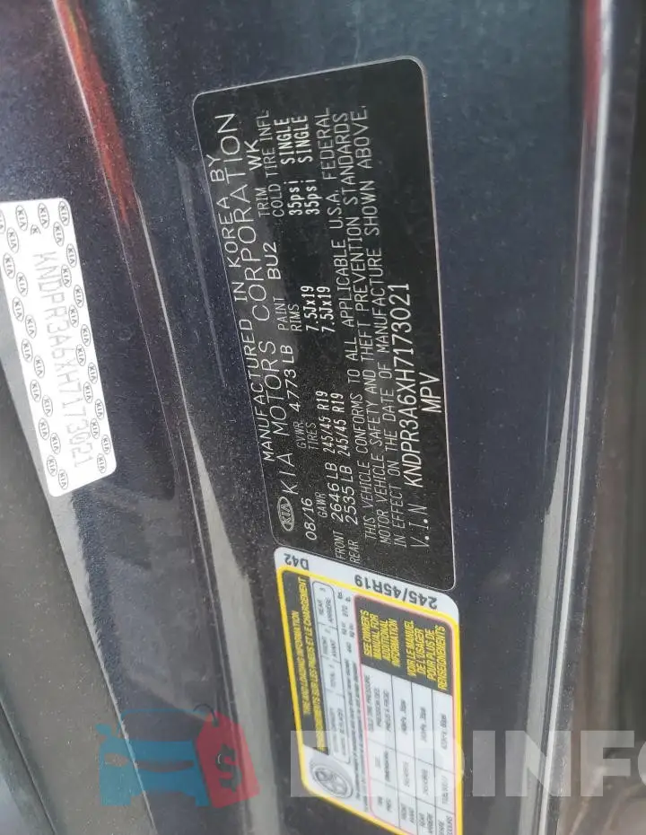 KNDPR3A6XH7173021 Photo# 14