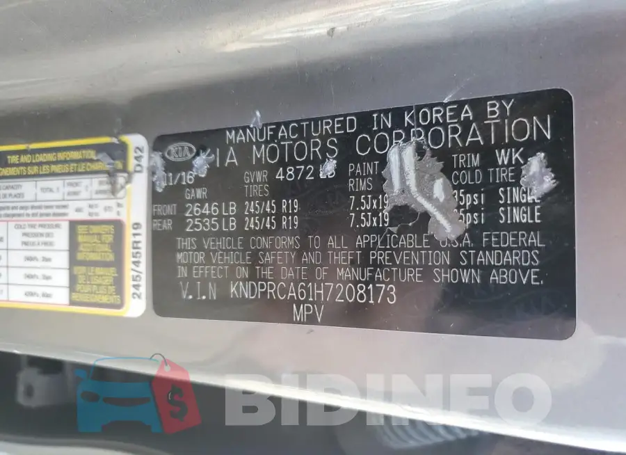 KNDPRCA61H7208173 Photo# 13