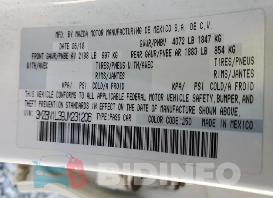 3MZBN1L39JM231206 Photo# 12
