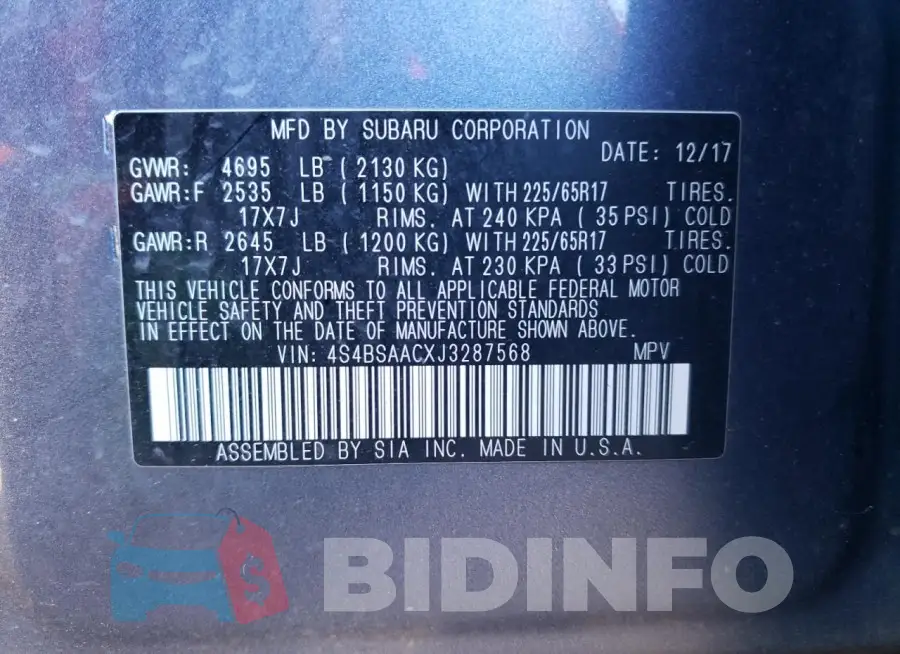 4S4BSAACXJ3287568 Photo# 12